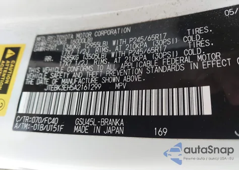 2010 Toyota Highlander Base V6 z USA, uszkodzony, nr VIN JTEBK3EH5A2161299